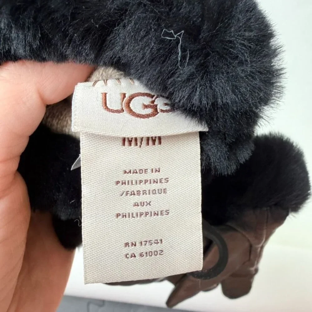 UGG Women’s Leather Vent Gloves Black Fur Cuff - Size M